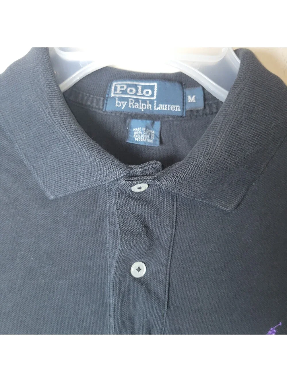 Polo Ralph Lauren Men's Black Polo Shirt Purple Pony Logo Short Sleeve Size M